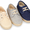 Kids CROCHET Cotton canvas Laces up shoes Espadrille style design.