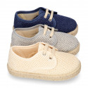 Kids CROCHET Cotton canvas Laces up shoes Espadrille style design.