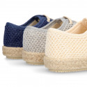 Kids CROCHET Cotton canvas Laces up shoes Espadrille style design.