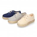 Kids CROCHET Cotton canvas Laces up shoes Espadrille style design.