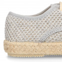 Kids CROCHET Cotton canvas Laces up shoes Espadrille style design.