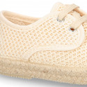 Kids CROCHET Cotton canvas Laces up shoes Espadrille style design.