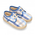 Kids SQUARE Cotton canvas Laces up shoes Espadrille style design.