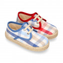 Kids SQUARE Cotton canvas Laces up shoes Espadrille style design.