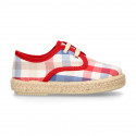 Kids SQUARE Cotton canvas Laces up shoes Espadrille style design.