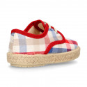 Kids SQUARE Cotton canvas Laces up shoes Espadrille style design.