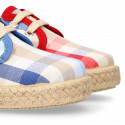 Kids SQUARE Cotton canvas Laces up shoes Espadrille style design.