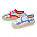 Kids SQUARE Cotton canvas Laces up shoes Espadrille style design.