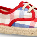 Kids SQUARE Cotton canvas Laces up shoes Espadrille style design.