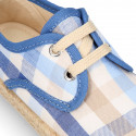 Kids SQUARE Cotton canvas Laces up shoes Espadrille style design.