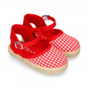 RED VICHY Cotton Canvas Girl espadrille shoes with buckle fastening.