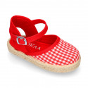 RED VICHY Cotton Canvas Girl espadrille shoes with buckle fastening.