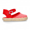 RED VICHY Cotton Canvas Girl espadrille shoes with buckle fastening.