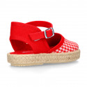 RED VICHY Cotton Canvas Girl espadrille shoes with buckle fastening.