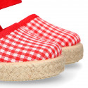RED VICHY Cotton Canvas Girl espadrille shoes with buckle fastening.