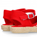 RED VICHY Cotton Canvas Girl espadrille shoes with buckle fastening.