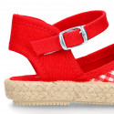 RED VICHY Cotton Canvas Girl espadrille shoes with buckle fastening.