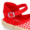 RED VICHY Cotton Canvas Girl espadrille shoes with buckle fastening.