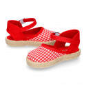 RED VICHY Cotton Canvas Girl espadrille shoes with buckle fastening.