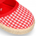 RED VICHY Cotton Canvas Girl espadrille shoes with buckle fastening.