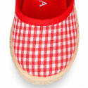 RED VICHY Cotton Canvas Girl espadrille shoes with buckle fastening.