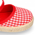 RED VICHY Cotton Canvas Girl espadrille shoes with buckle fastening.