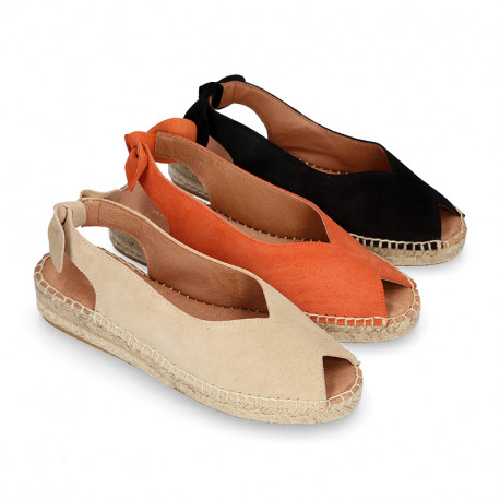 Suede leather Women BALLET FLATS espadrilles shoes style with bow design.