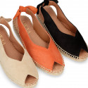 Suede leather Women BALLET FLATS espadrilles shoes style with bow design.