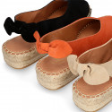 Suede leather Women BALLET FLATS espadrilles shoes style with bow design.