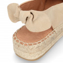 Suede leather Women BALLET FLATS espadrilles shoes style with bow design.