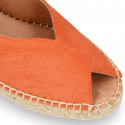 Suede leather Women BALLET FLATS espadrilles shoes style with bow design.