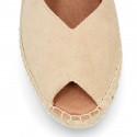 Suede leather Women BALLET FLATS espadrilles shoes style with bow design.