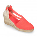 CORAL Cotton canvas classic Woman wedge espadrilles shoes Valenciana style.