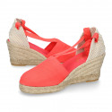 CORAL Cotton canvas classic Woman wedge espadrilles shoes Valenciana style.