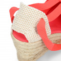 CORAL Cotton canvas classic Woman wedge espadrilles shoes Valenciana style.