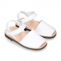 SOFT leather Kids Menorquina sandals with hook and loop strap in basic colors.