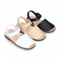 SOFT leather Kids Menorquina sandals with hook and loop strap in basic colors.