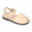 SOFT leather Kids Menorquina sandals with hook and loop strap in basic colors.