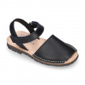 SOFT leather Kids Menorquina sandals with hook and loop strap in basic colors.