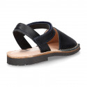 SOFT leather Kids Menorquina sandals with hook and loop strap in basic colors.