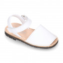 SOFT leather Kids Menorquina sandals with hook and loop strap in basic colors.