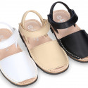 SOFT leather Kids Menorquina sandals with hook and loop strap in basic colors.