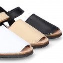 SOFT leather Kids Menorquina sandals with hook and loop strap in basic colors.