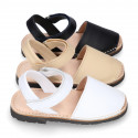 SOFT leather Kids Menorquina sandals with hook and loop strap in basic colors.