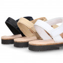 SOFT leather Kids Menorquina sandals with hook and loop strap in basic colors.