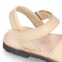 SOFT leather Kids Menorquina sandals with hook and loop strap in basic colors.