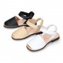 SOFT leather Kids Menorquina sandals with hook and loop strap in basic colors.