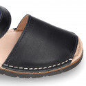 SOFT leather Kids Menorquina sandals with hook and loop strap in basic colors.