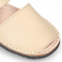 SOFT leather Kids Menorquina sandals with hook and loop strap in basic colors.