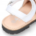 SOFT leather Kids Menorquina sandals with hook and loop strap in basic colors.